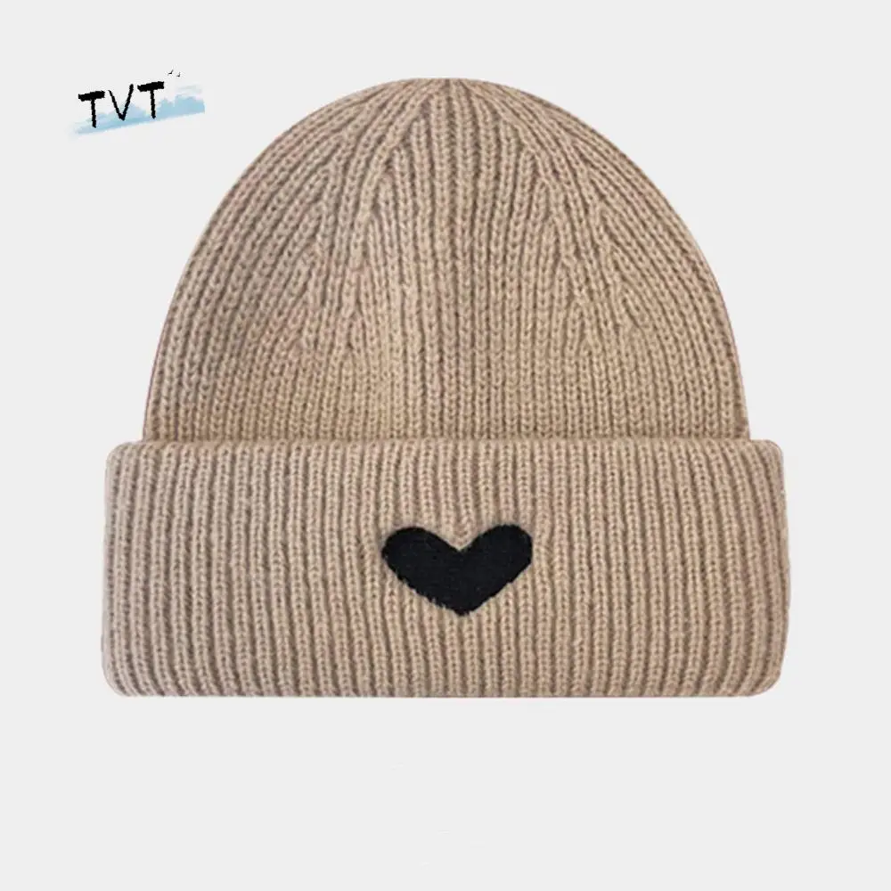 

Модные шерстяные шапочки Love Skullies, сплошной цвет, вязаная шапка с вышивкой в виде сердца, вязаный крючком, стильный женский стиль