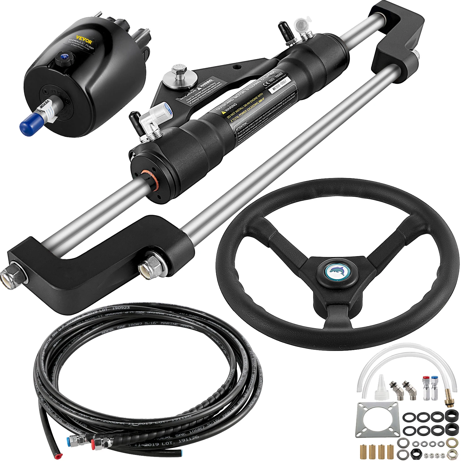 VEVOR  300HP Hydraulic Steering Kit Helm Pump with 14 Feet Hydraulic Steering Hose for Boat Steering System