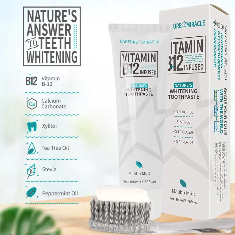 Vitamin B12 Teeth Whitening Toothpaste Gum Repair Oral Hygiene Cleaning Remove Stains Mint Fresh Breath Tooth Beauty Health Care