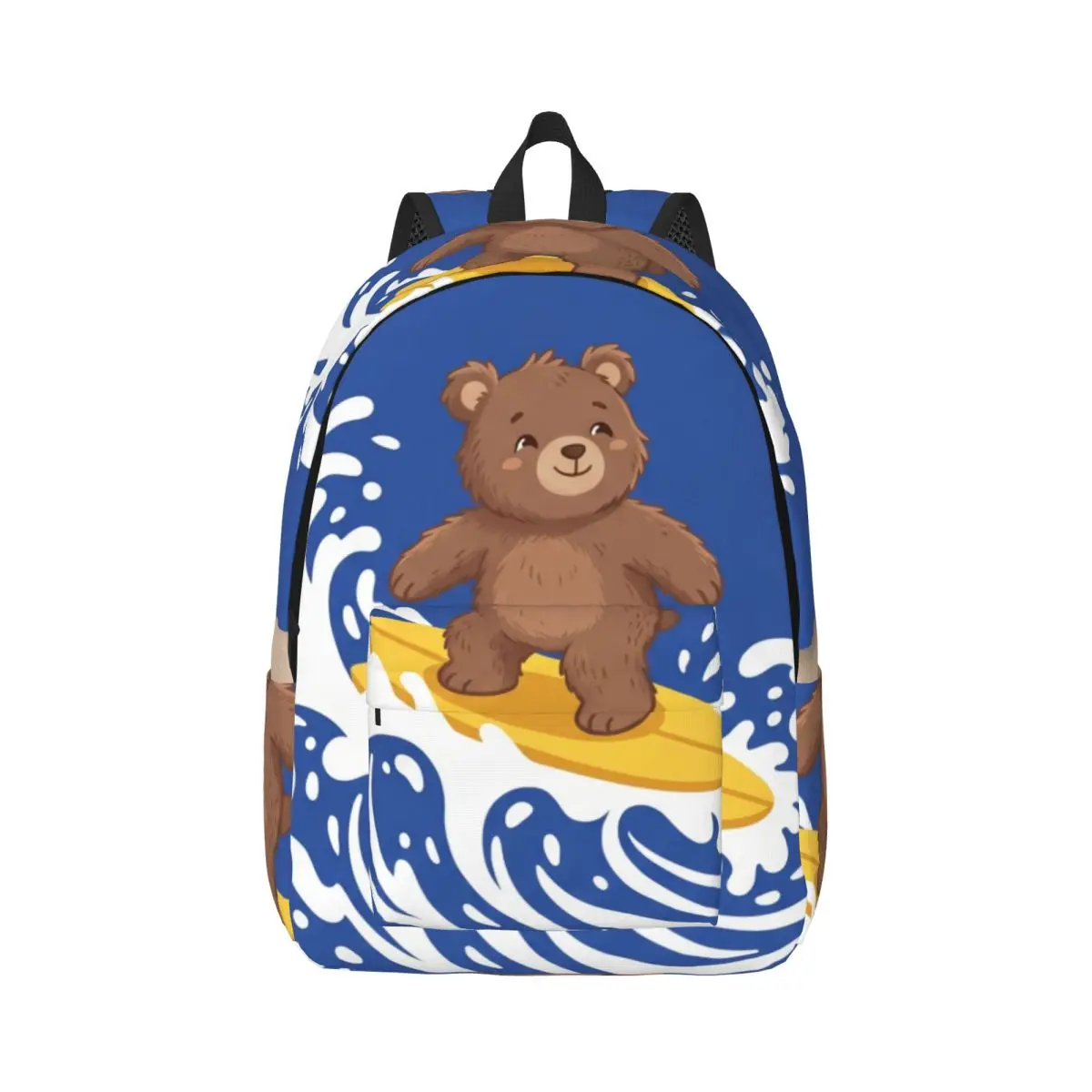 Lovely Casual Backpack Center Surfing Bear Whimsical Cute Solid Blue Brown Yellow Lightweight Daypack for Animal Lovers College