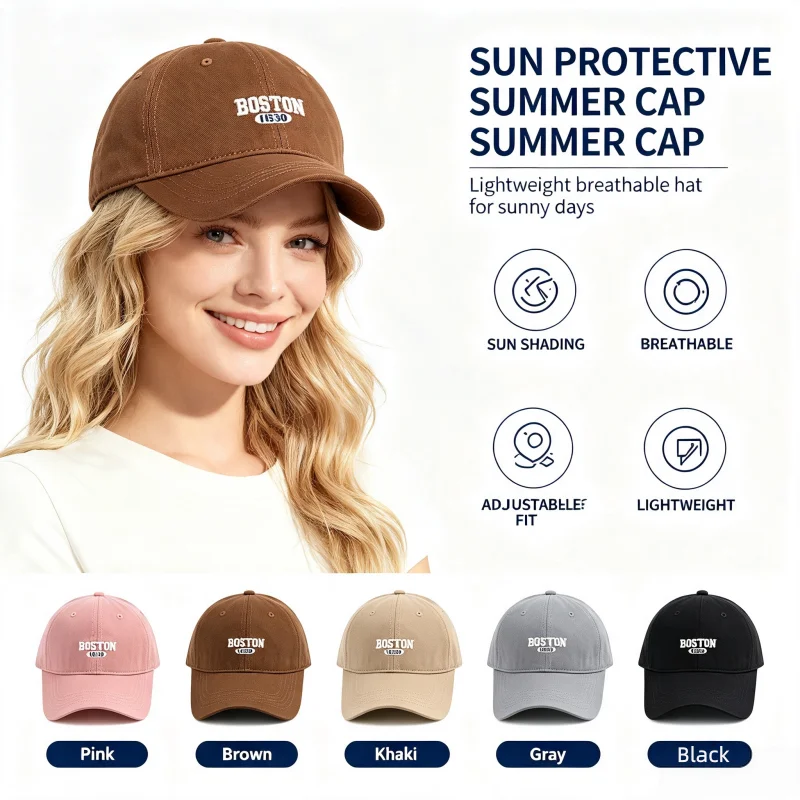 Summer Sun Protection Baseball Cap Boston 1630 Embroidery Adjustable Cotton Hat for Men Women Casual Baseball Cap Outdoor Sports