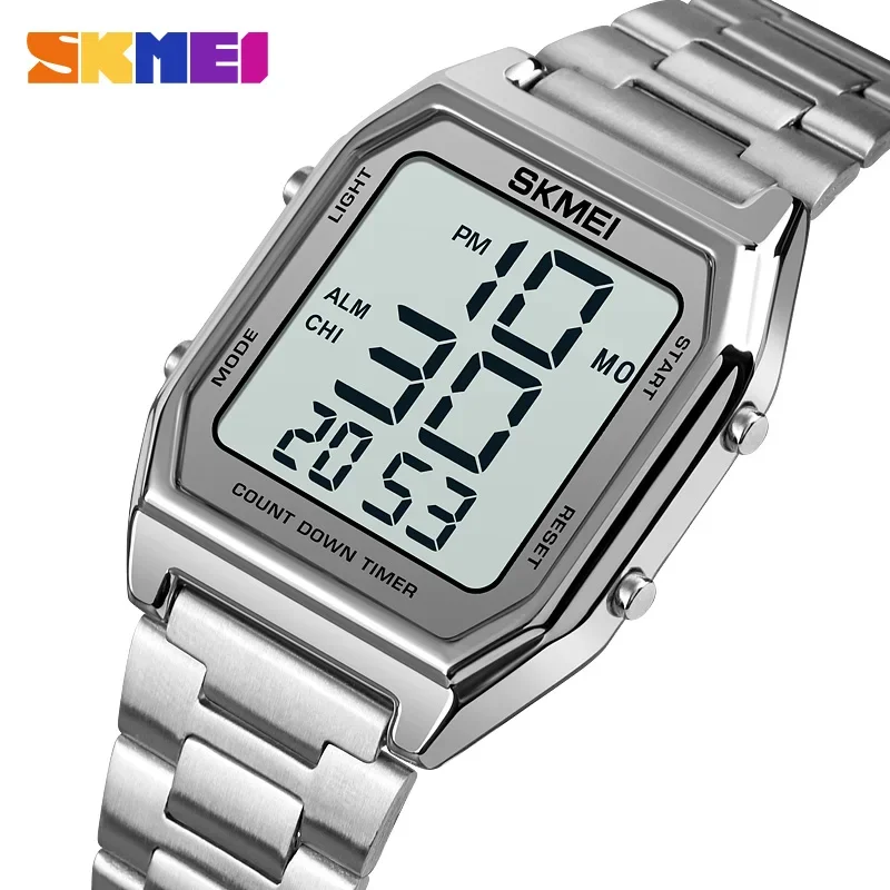 SSKMEI-reloj Digital LED para hombre, cronógrafo deportivo, electrónico, de negocios, con correa de acero, resistente al agua, 1735