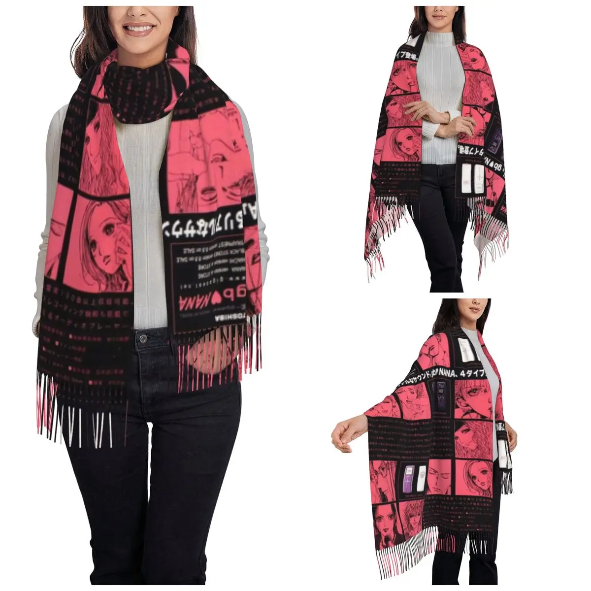 نانا أوساكي الأحجار السوداء شال التفاف للسيدات الدافئة الكبيرة وشاح ناعم Trapnest كوماتسو الشرير مانغا منديل شال الأوشحة #2