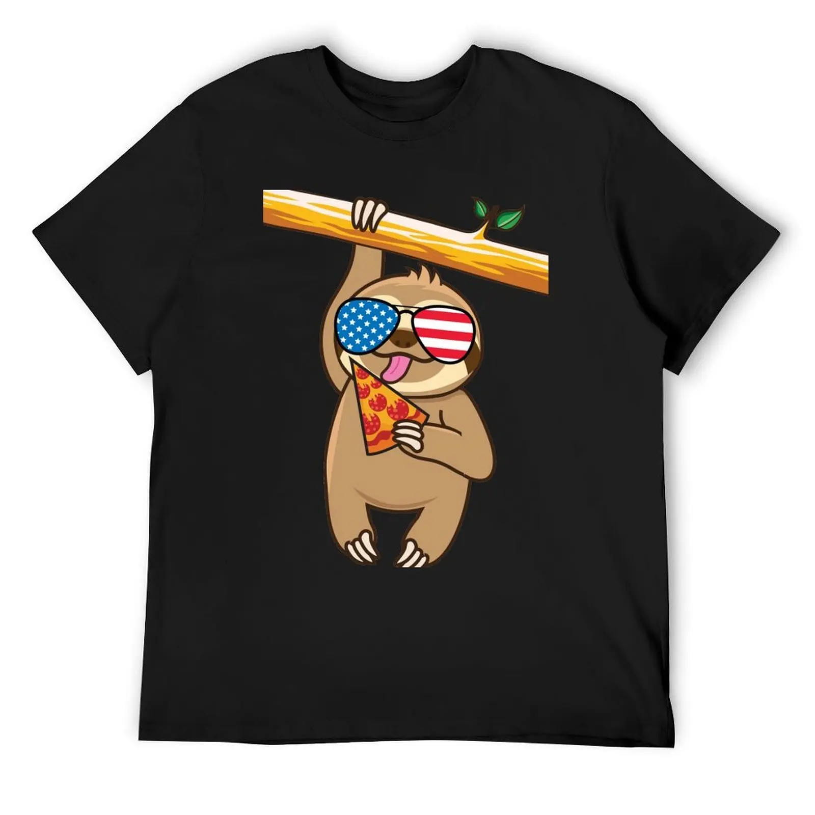 

Cute Sloth Pizza July Fourth T-Shirt new edition Clothing Aesthetic clothing Men's cotton t-shirt