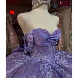 Lavender Lilac Quinceanera Dress Ball Gown Sequins Lace Applie Beading Corset Sweet 16 Dresses Of 15 Anos