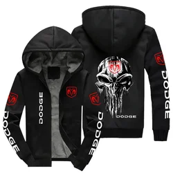 New Winter Men Fashion High Quality Dodge Logo Long Sleeve Jacket Casual Hoodies Zipper Wool Liner Fleece Sweatshirt Coat