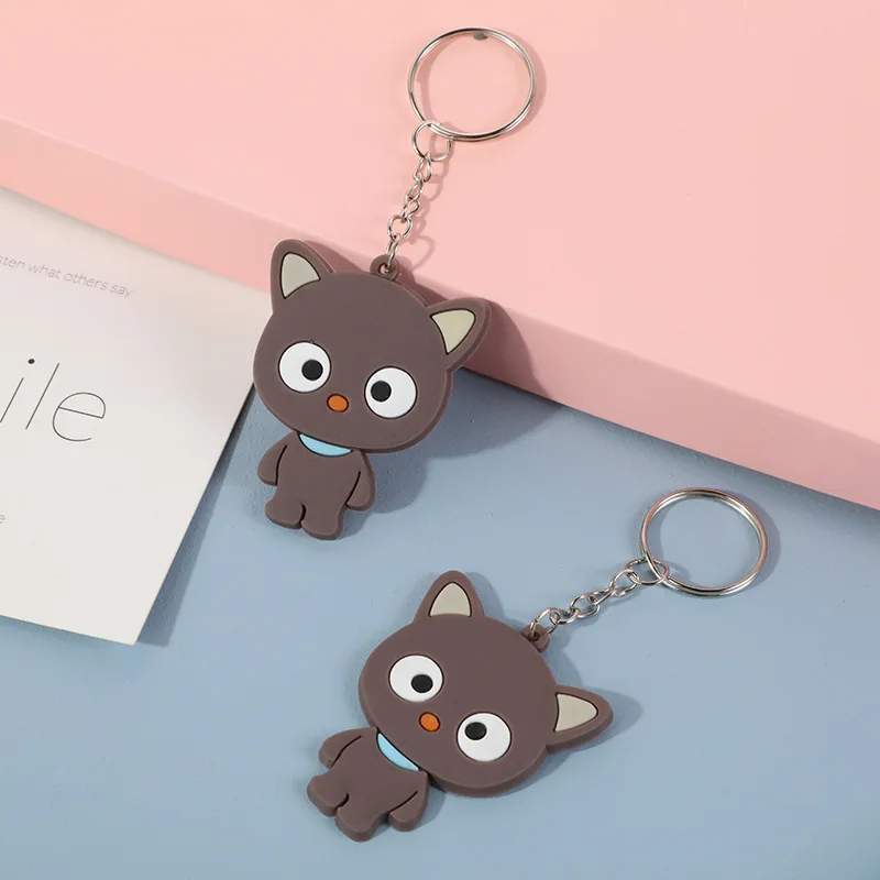 Cute Chococat PVC Keychain Charms Mascot Anime Black Cat Kawaii Bag Keychains Key Ring Holder Small Gifts