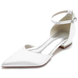 Glossy Satin Wedding Flats Shoes for Bride Pointed Toe Women Flat Dress Shoes for Bridesmaids/Prom/Evening/Cocktail
