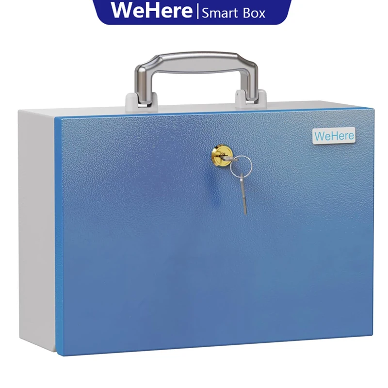 WeHere Locking Safe Box with Key, Heavy Duty Metal Lock Box for Cash, Documents, Valuables, Fireproof Bag, Portable Security Box