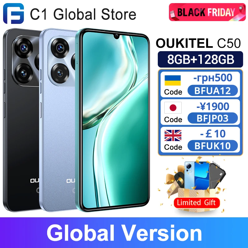 Oukitel C50 5G Smartphone Android 14 6.8“ HD Waterdrop Display 5150mAh Battery 8GB+128GB Mobile phone 50MP+5MP Camera CellPhone