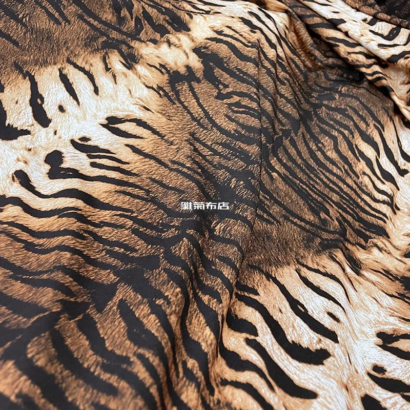 Milk Silk Printed Fabric Brown Coffee Tiger Pattern Elastic Performance Dance Costume Suspender Skirt Diy Sewing Cloth By Meter