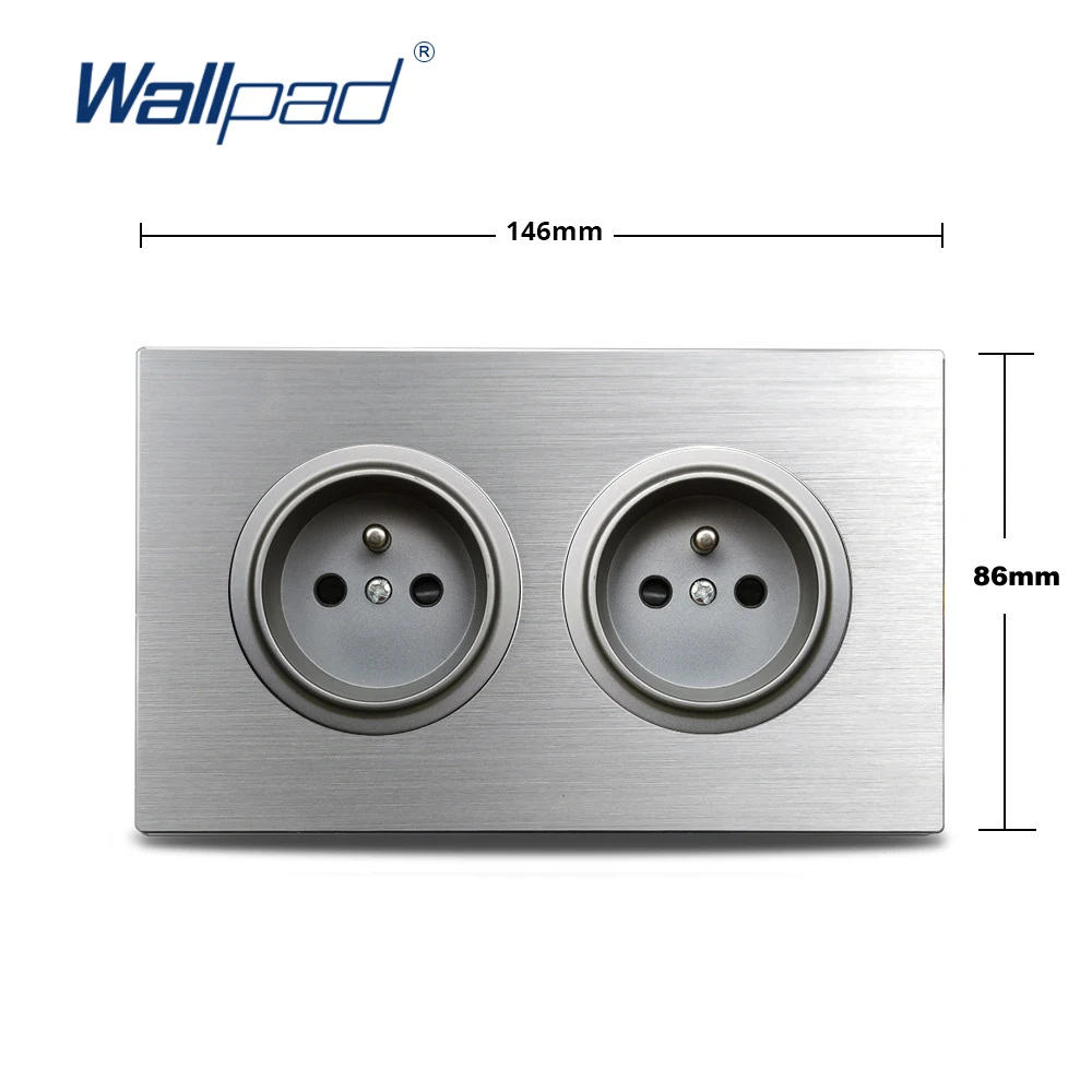 Dubbel EU Frans stopcontact bruin geborsteld aluminium paneel stopcontact 146 * 86 mm Wallpad L6