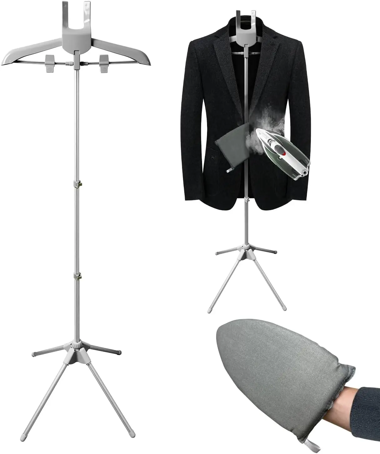 

Garment Steamer Hanger with Ironing Glove, Portable Steamer Rack for Clothes, Garment Rack for Steaming Clothes Adjustab