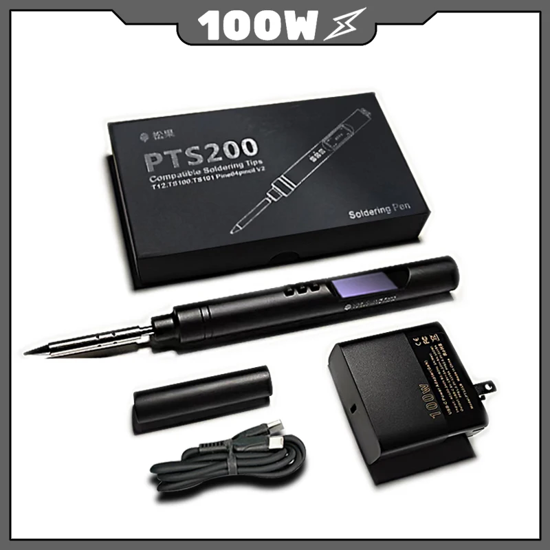 

PTS200 100W Electric Soldering Iron Smart Mini Portable Fast Heating Soldering Station Universal TS101/TS100 Tip