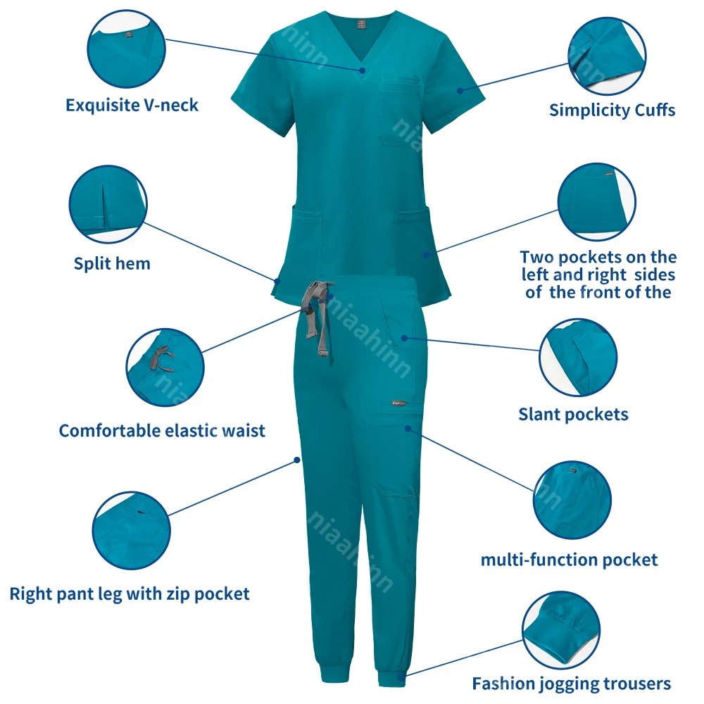 Customized Scrub Uniform Short Sleeve V-neck Dentist Nurse Uniform Women Multicolor Pet Veterinary Doctor Scrub Medical Workwear