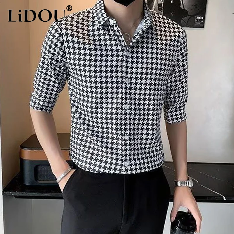 

2023 Korean Fashion Autumn Shirt Men Business Casual Hipster England Style Dimensional Cut Contrasting Colors Vintage Chic Top