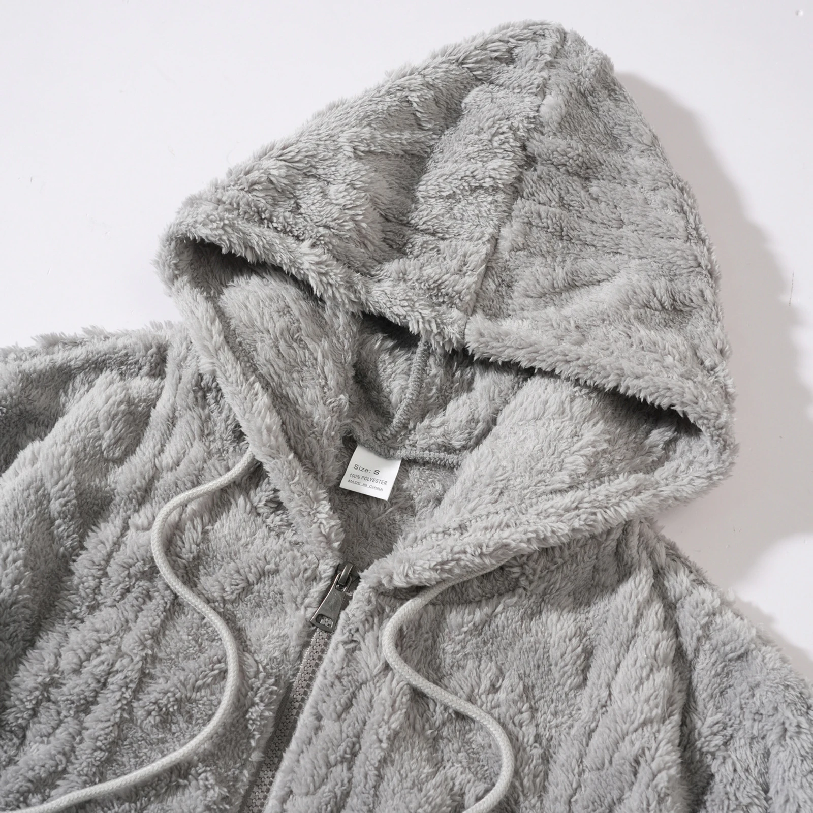 

Men's Warm Fleece Coat with Drawstring Hood Full Zipper Sweatshirt Jacket Jacquard Design Fashionable with Pockets