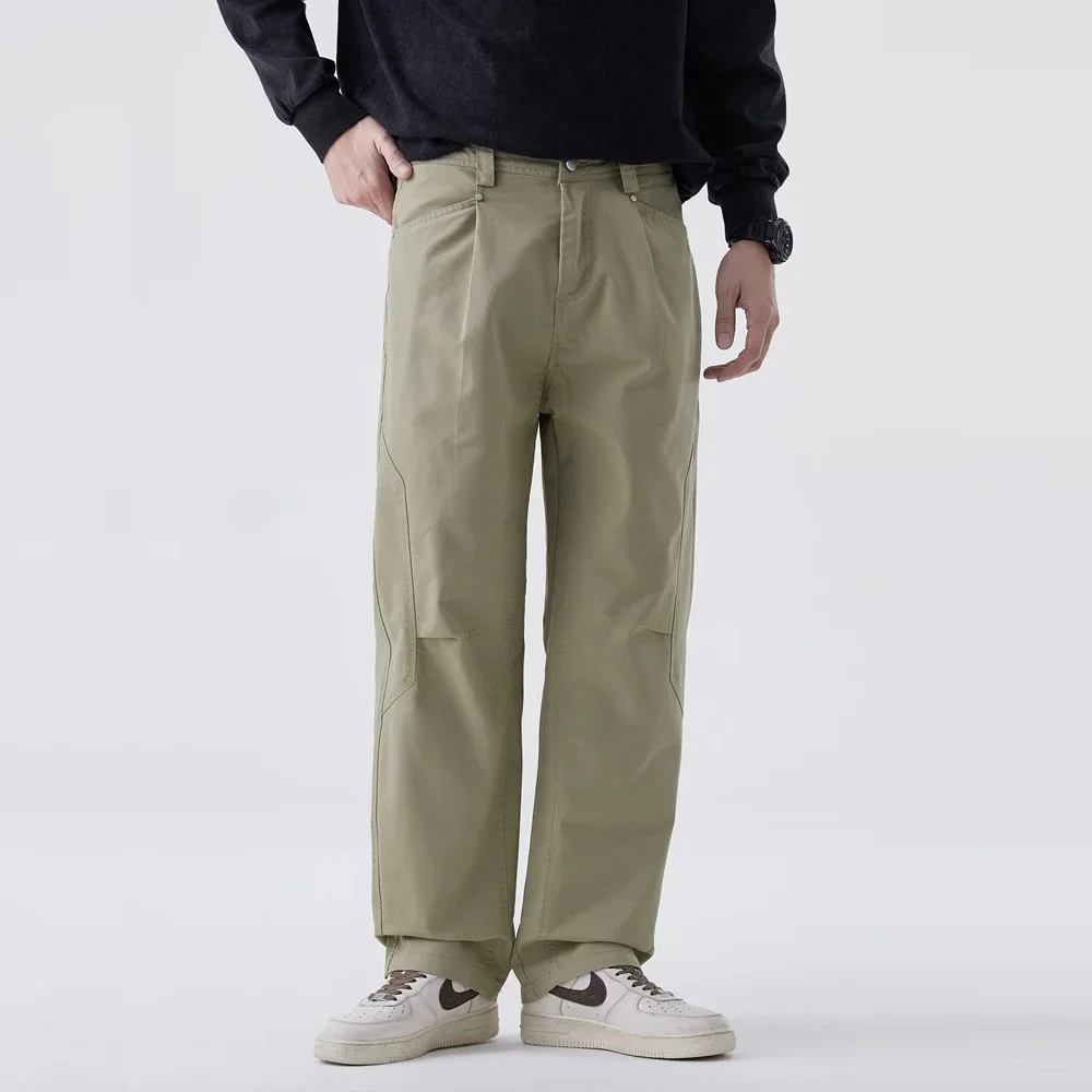 New in Korean Fashion Men's Wide Leg Pants Straight Fit Carpenter Trouser Male Spring Summer High Street Casual Chino Streetwear