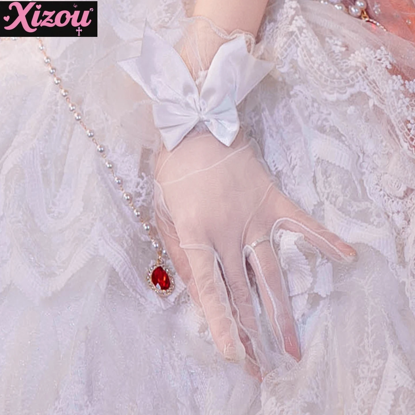 ロリータ風小物帽子ネックレス手袋ヘアアクセサリーフラワーウェディングネックヘッドドレスBntフラットハット女性用