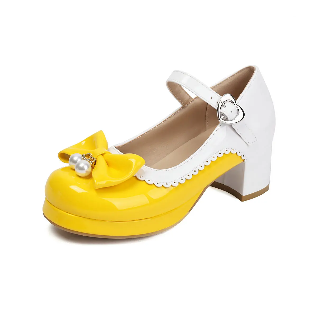 

Women Lolita Mary Janes Shoes Sister Costume Baby Cosplay Shoes Sweet Bowknot Round Toe Patchwork Patent Leather Chunky Heels