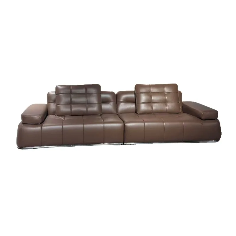 Microfiber leather sofa straight row four first layer cowhide, living room sofa full leather sofa