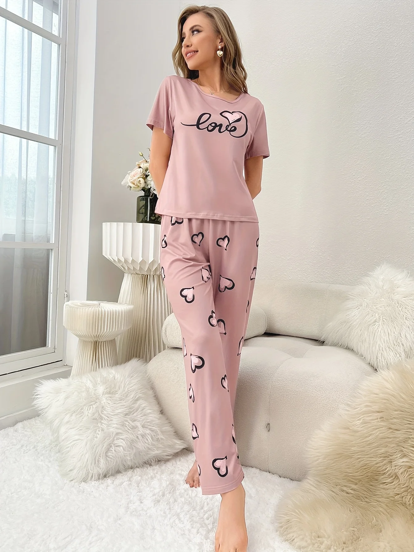 Women\'s pajamas set Short sleeve T-shirt and trousers Comfortable soft breathable home wear