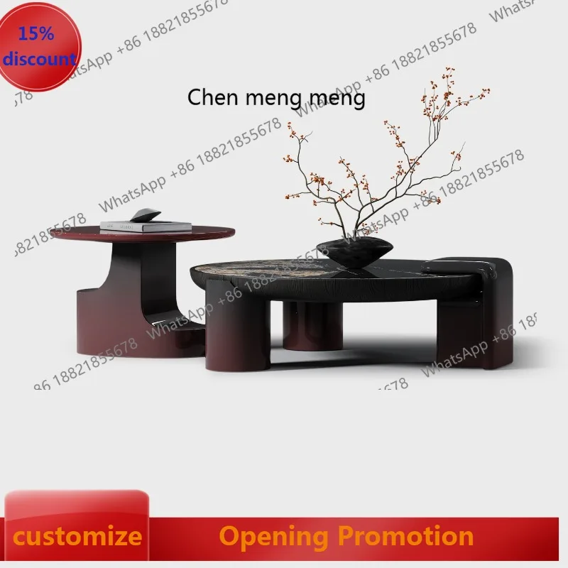 

Italian minimalist rock slab coffee table living room home new high-end art round gradual change paint coffee table