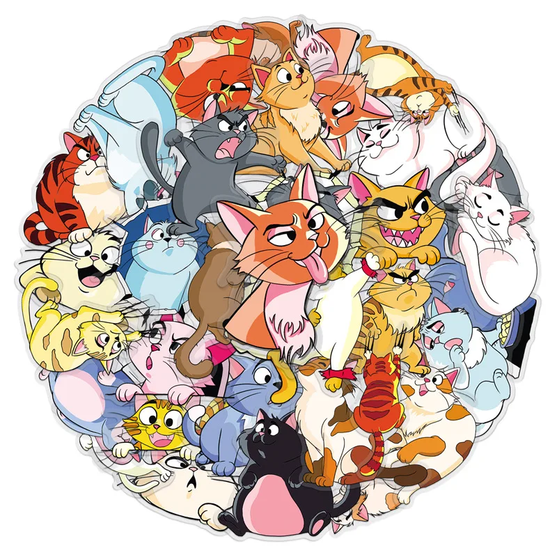 50 SZTUK Naklejek z Kreskówkowymi Kotami, Śmieszne Kotki, Graffiti, Wodoodporne, Przezroczyste Naklejki, Zabawka dla Dzieci, Prezent na Pudełko na Artykuły Papiernicze, Kubek na Wodę