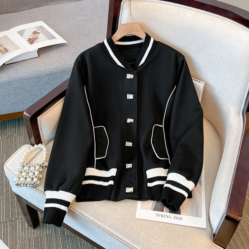 

European Style Korean Version Color Block Baseball Jacket Women's Casual Oversize Versatile Slimming Autumn Coat Top