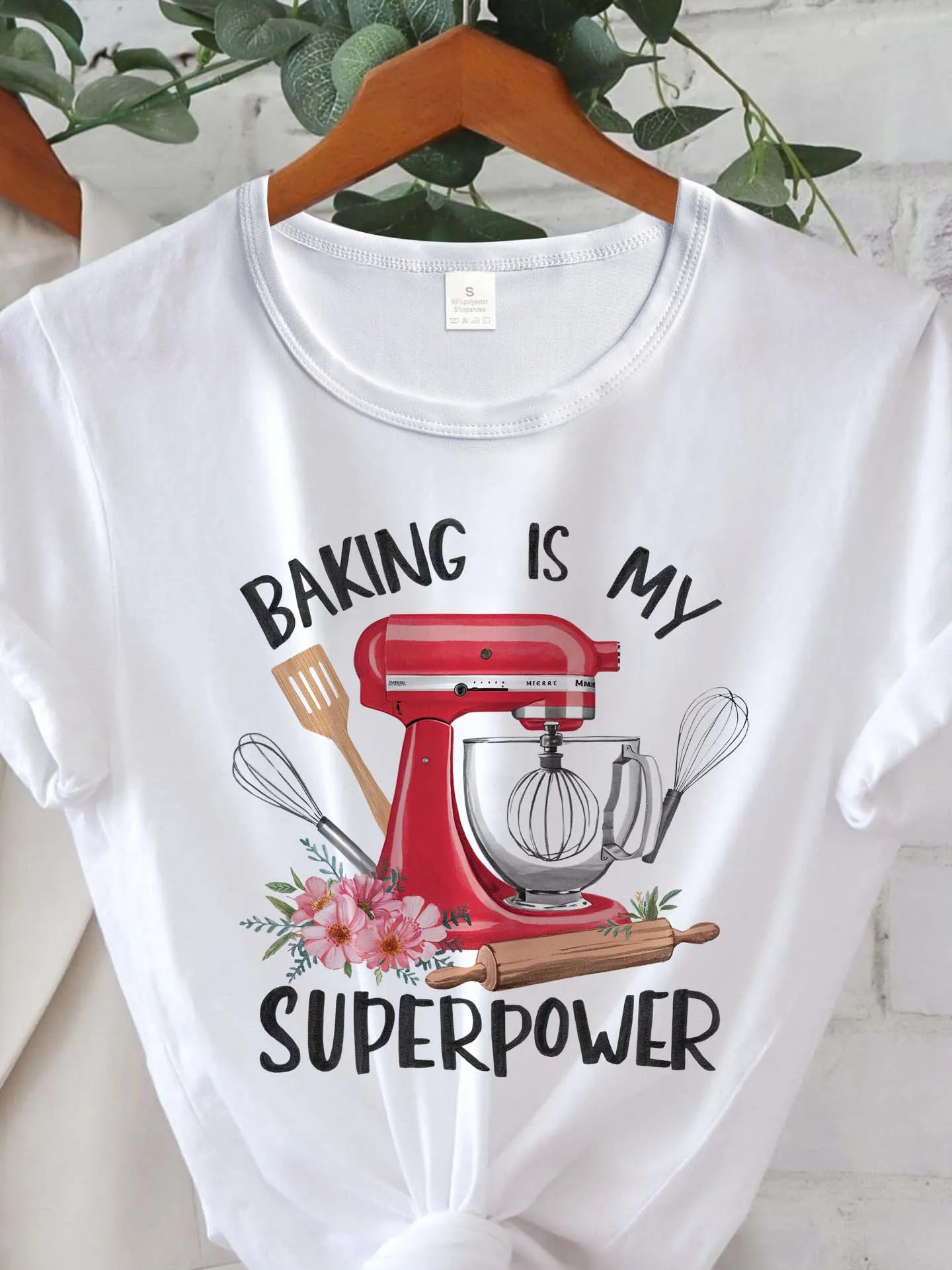 

Женская футболка с коротким рукавом «Baking Is My Superpower» — повседневный летний и весенний топ с круглым вырезом, непрозрачные футболки с рисунком