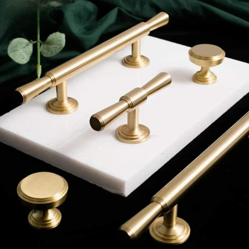 

Modern Simple Solid Brass Handle Kitchen Cabinet Door Handles Drawer Pulls T Bar Bedroom Knobs Wardrobe Decor Furniture Hardware
