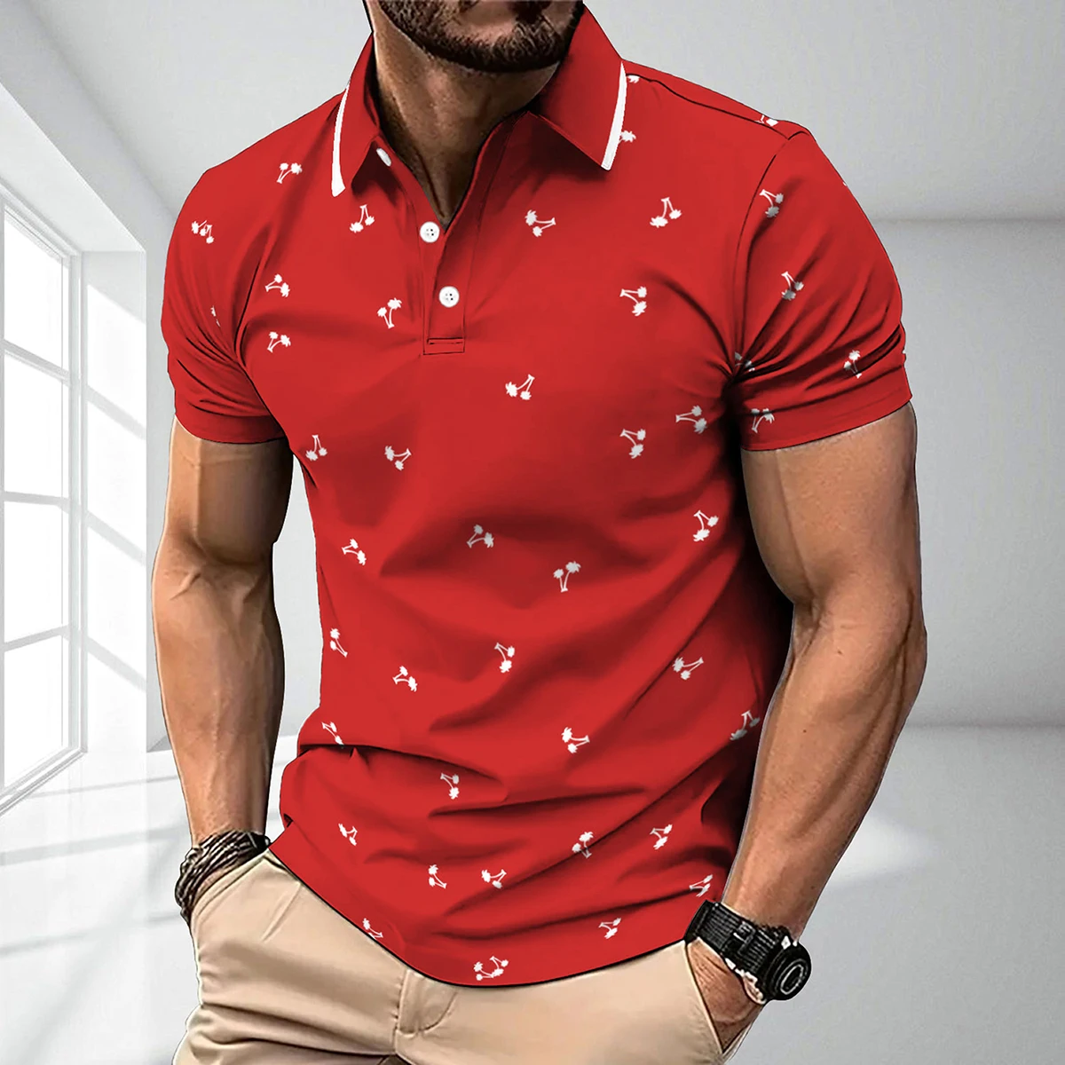 

Summer Polo Shirt With Lapel Men's Short Sleeved Business Casual Fashion Slim Fit Polo Shirt Men's T-shirt Lapel Male Top ﻿