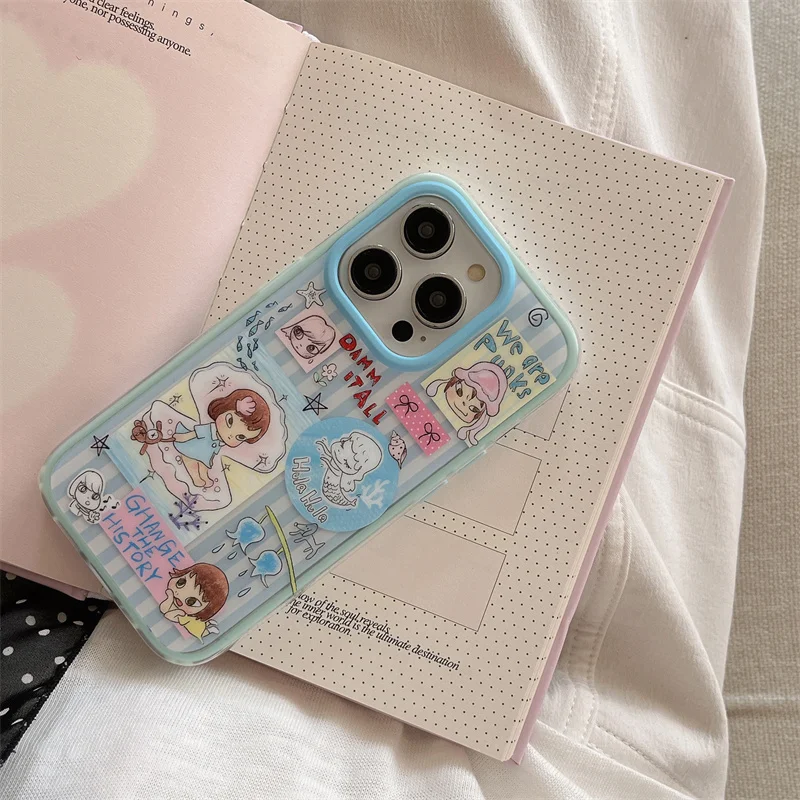 حالة الهاتف | فتاة قذيفة مخططة زرقاء | كارتون مخطط | أفضل هدية لصديق | مناسبة آيفون 11 12 13 14 15 16 17 برو ماكس #6