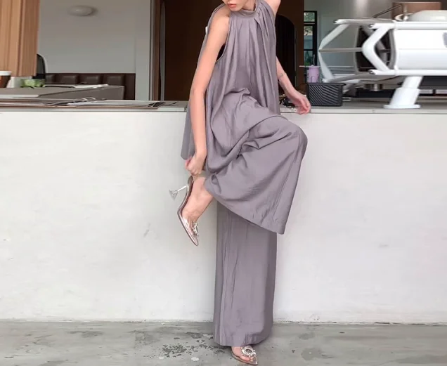 موضة جديدة 2025 الصيف 2 قطعة مجموعات ملابس نسائية مثير أنيقة أكمام مطوي فضفاض مزاجه عادية قسط فستان أطفال مع سروال داخلي