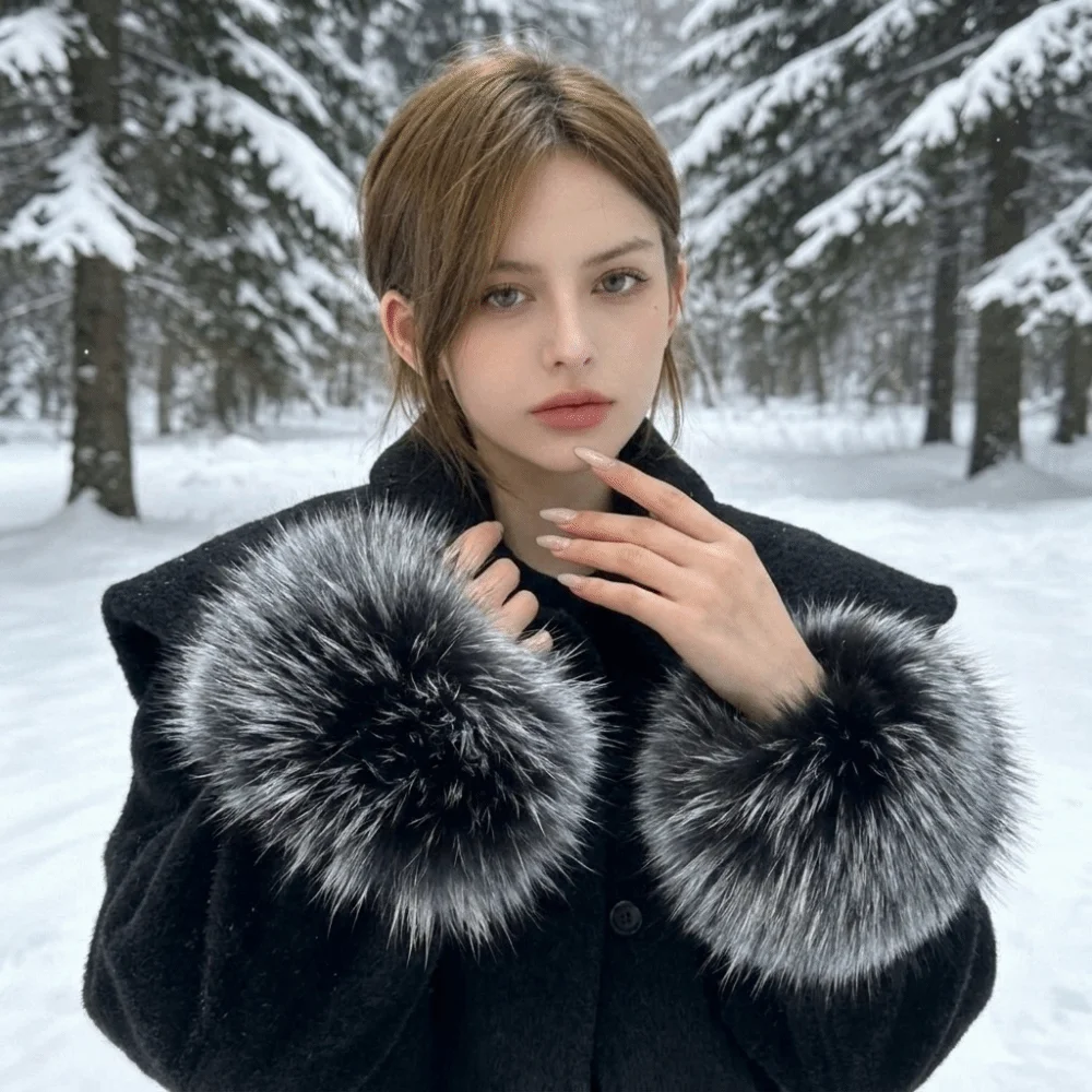 Comfortable Solid Color Faux Fur Wrist Cuffs Keep Warm Soft Jacket Arm Warmers Wristbands Decorative Sleeve Cuffs Ladies