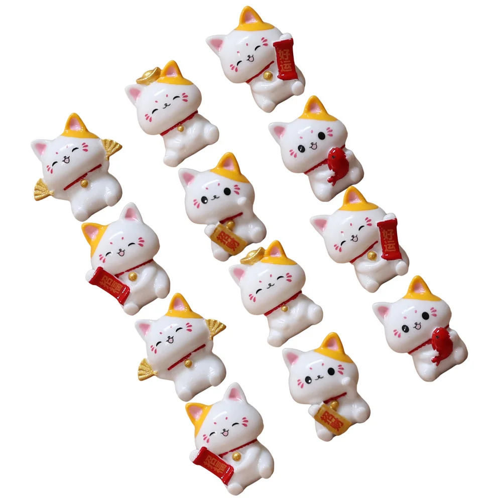 

12pcs Miniature Fortune Cat Statue Resin Kitten Decor For Garden Table Desk Plant Ornaments Micro Landscaping Bonsai Decor