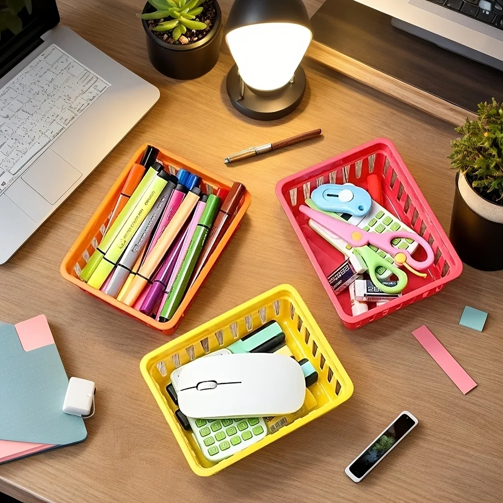 Plastic Macaron Storage Baskets Multi Functional Square Desktop Storage Boxes Classrooms Offices Study Rooms Drawer Organization