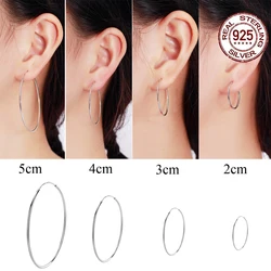 CWWZircons Exaggerated S925 Sterling Silver Big or Small Thin Circle Hoop Earrings for Women Fine Birthday Party Jewelry SE017