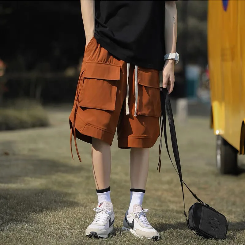 

Urban Street Style Men's Shorts Japanese City Boy Workwear Lightweight Wide Leg Mid Length Summer Casual Comfortable Fit
