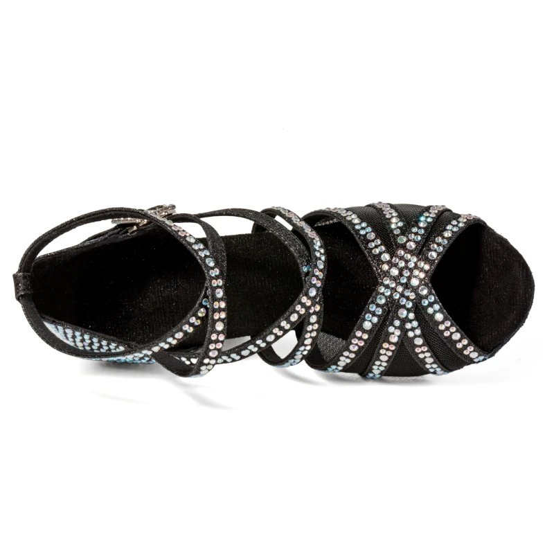 Sepatu Dansa Latin 2025 Sepatu Dansa Bersol Lembut Bertabur Berlian Hitam 7.5Cm Hak Sedang Wanita Dewasa Baru