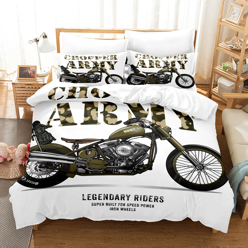 Motorcycle Bedding Set Queen Size Motocross Duvet Cover Set Retro Comforter Cover Set for Kids Teen Boys Quilt Cover&Pillowcases