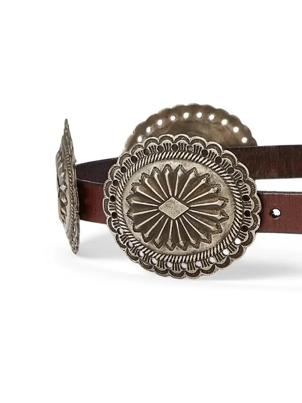 حزام رالف النسائي لورين الكلاسيكي المعدني المزخرف مع تنورة وسترة ومعطف وحزام وحزام خصر عريض وإكسسوار