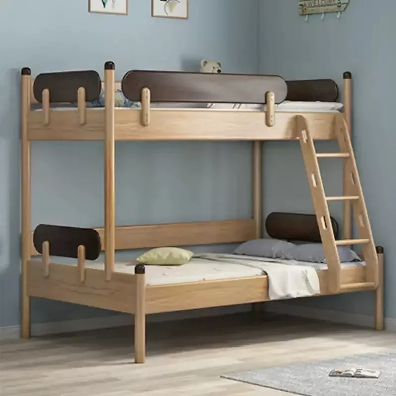 for All Solid Wood Children's Bed Ash Wood Bunk Bed with Guardrail Simple Upper and Lower Bunk Red Oak Boys and Girls Nordic