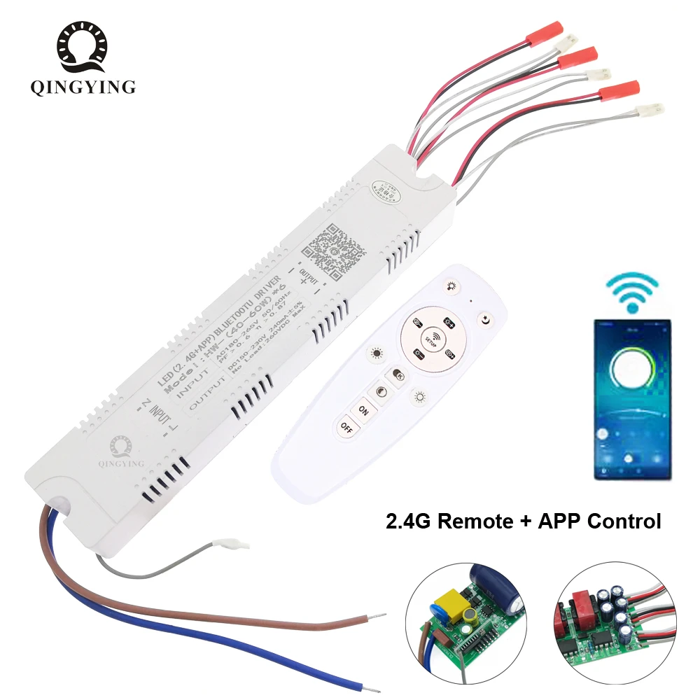 inteligente led driver 30w 40w 50w 60w controle remoto fonte de alimentacao escurecimento cor mutavel transformador conectar a fita led 24g 01