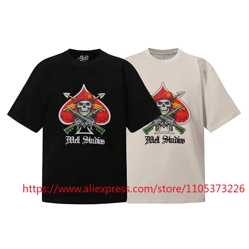 2026 New Melt Oversized Tee Skeleton Print Crew Neck Short Sleeve Casual Streetwear Top