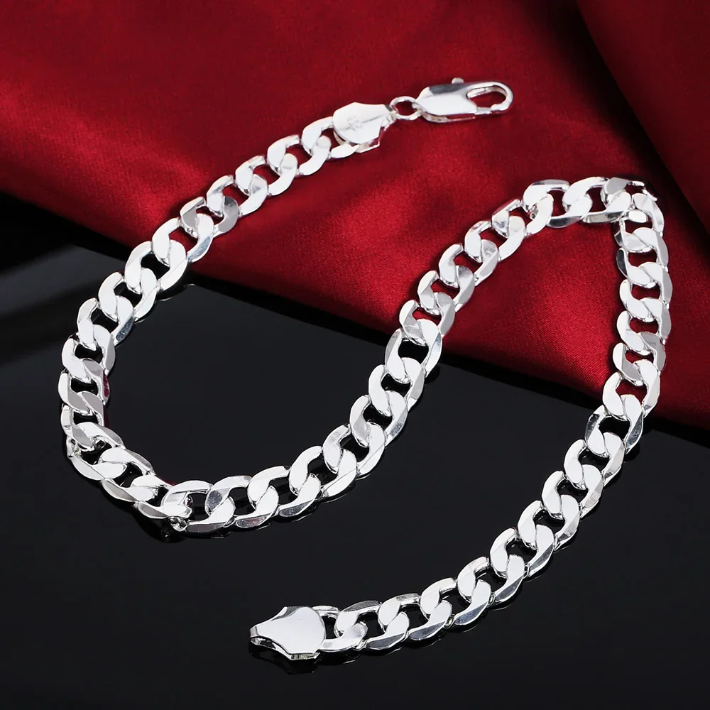 Edle Halskette aus 925er Sterlingsilber für Herren, klassische große 12-mm-Kette, 18–30 Zoll, feiner Markenschmuck, Party- und Hochzeitsgeschenk – Detail 7