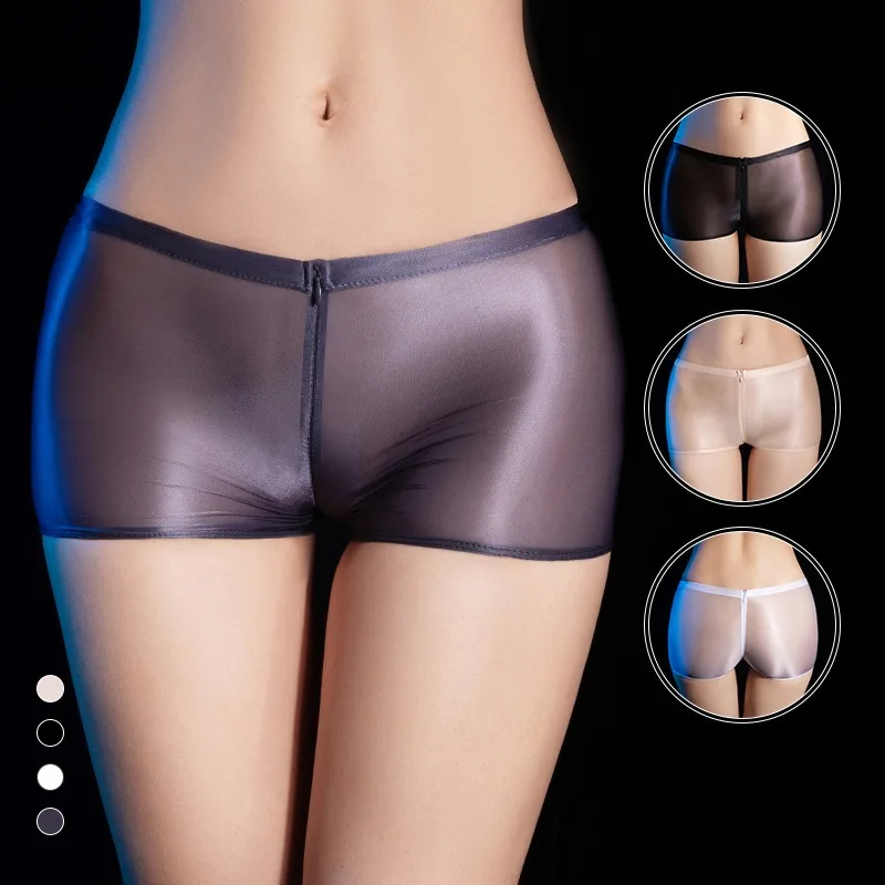 

Sexy Women Zip Boyshort Oil Shiny Glossy Panties Briefs Female High Stretch See-Through Underwear Lady's Smooth Sexy Lingerie