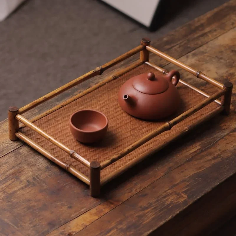 Handcrafted Natural Bamboo Tea Cup Holder Tea Mat Surface Zen Retro Ceremony Accessories Storage Rack Serving Tray