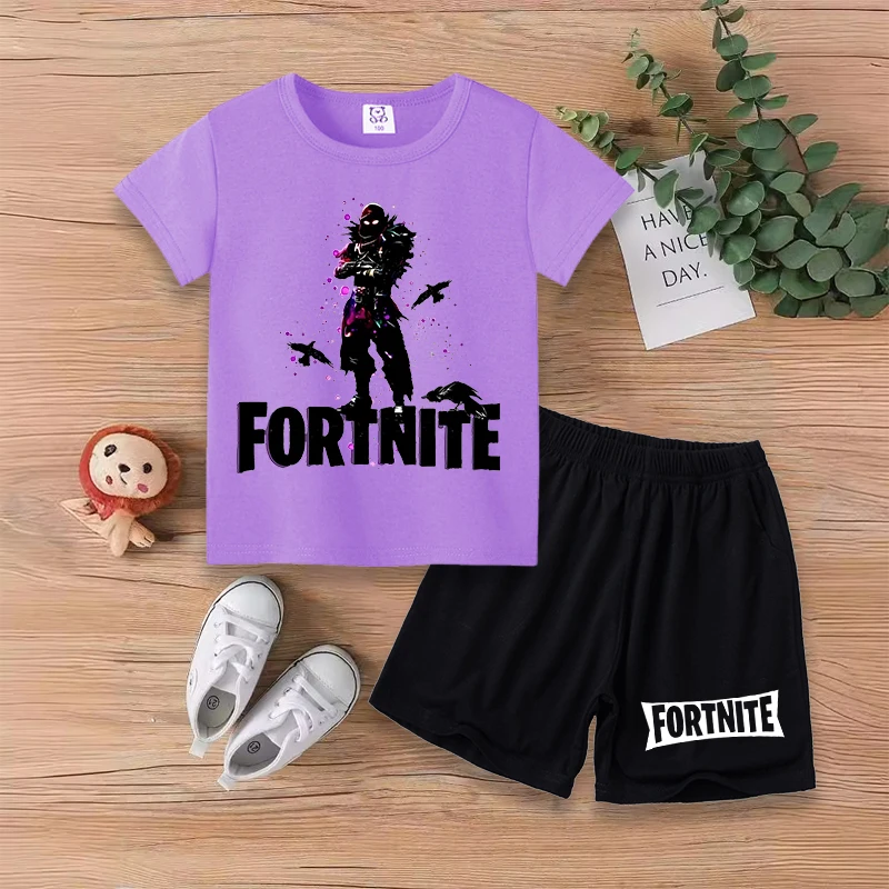 Fortnites Baby T-Shirt Shorts Suit Boys Girls Summer Clothes Game Fortress Night Outfit Tracksuit Printed Tees Kids Pajamas Sets