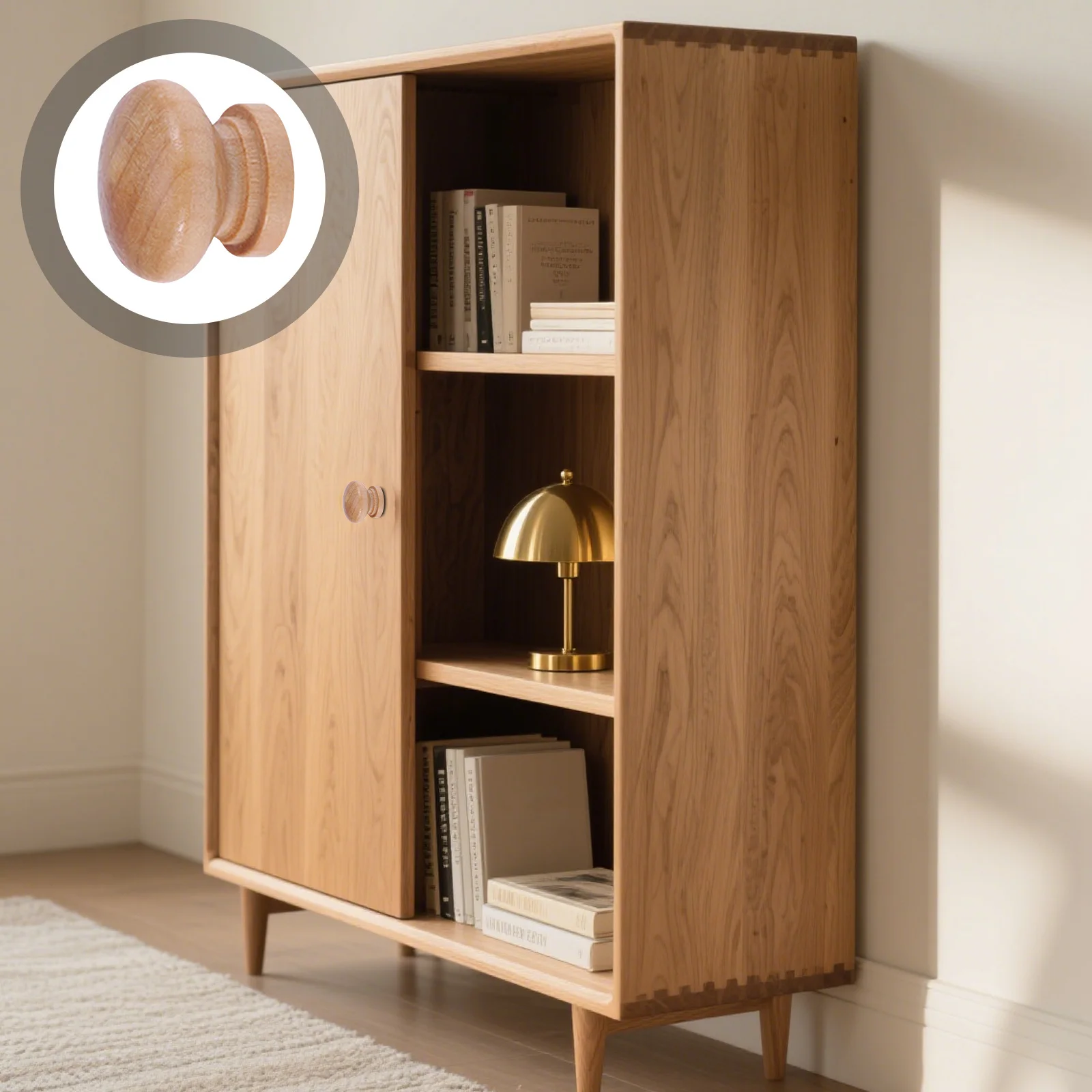 

15Pcs Wooden Door Knob Mushroom Pull Handle for Drawer Cabinet Wardrobe Furniture Home Decor Sturdy Screw Fixation Natural